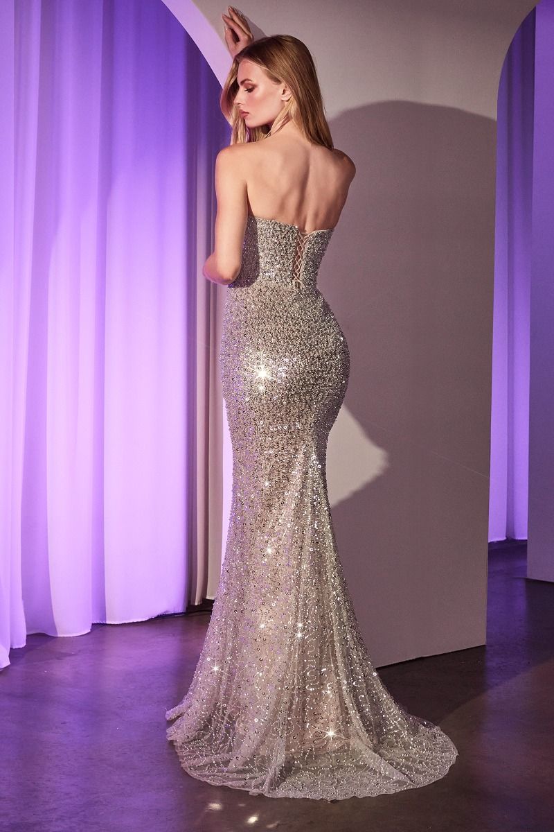 Prom Dresses Long Formal Beaded Prom Dress Silver/Nude