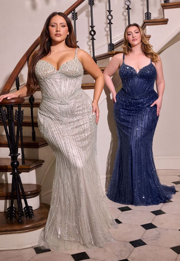 Long Formal Prom Fitted Beaded Plus Size Dress LaDivine CC398C