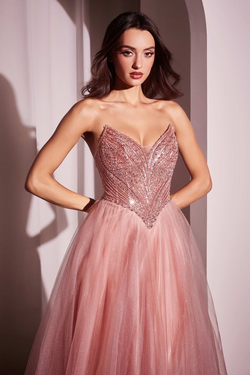 LaDivine CC415 Long A Line Formal Prom Beaded Dress