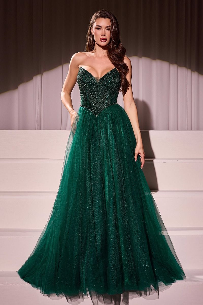 LaDivine CC415 Long A Line Formal Prom Beaded Dress