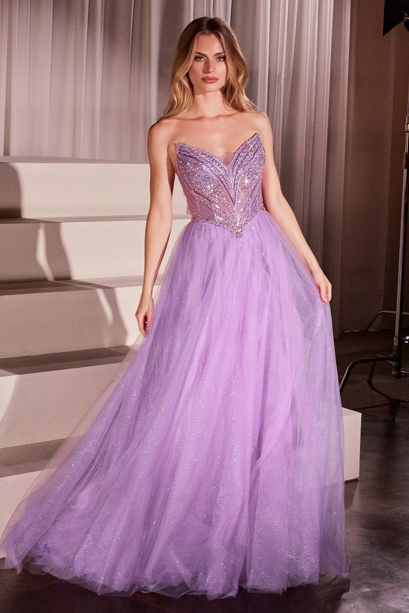 LaDivine CC415 Long A Line Formal Prom Beaded Dress