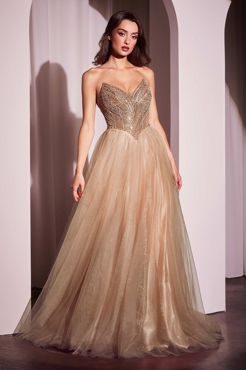 LaDivine CC415 Long A Line Formal Prom Beaded Dress