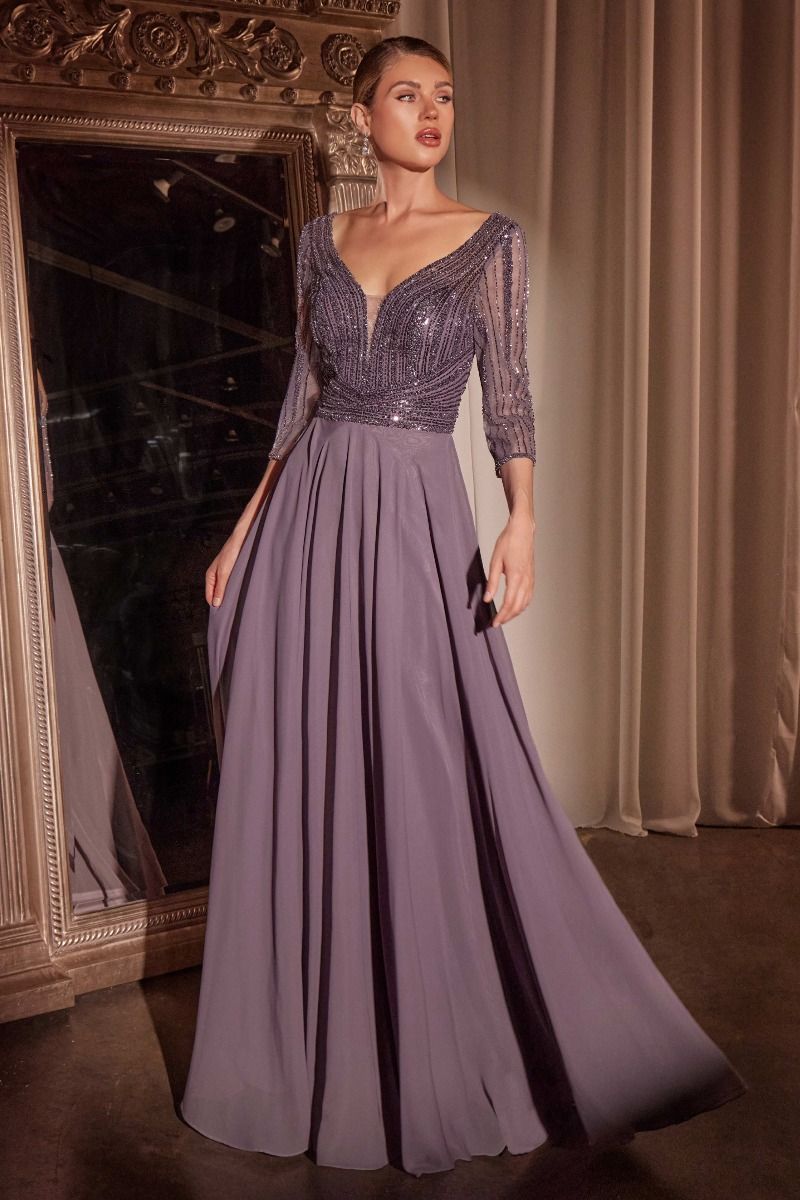 LaDivine CC446 Long Formal A Line Beaded Evening Dress