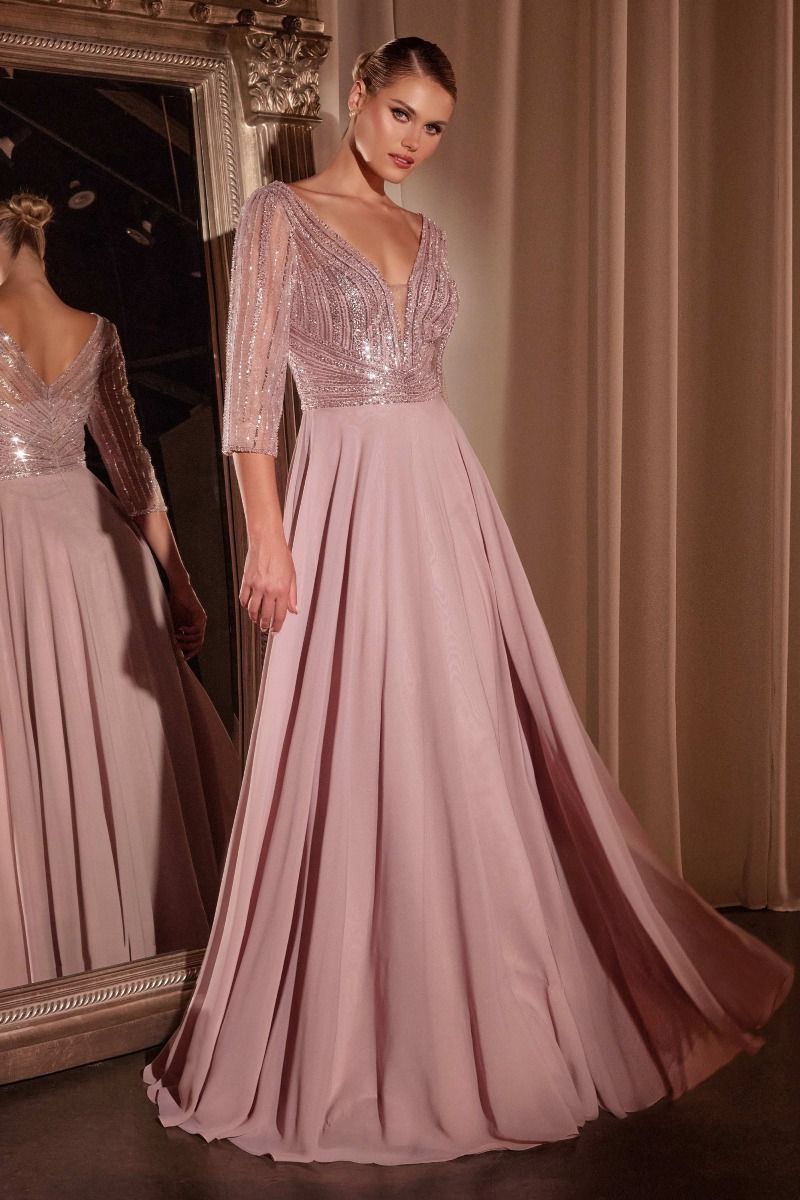 Formal Dresses LaDivine CC446 Long Formal A Line Beaded Evening Dress Mauve