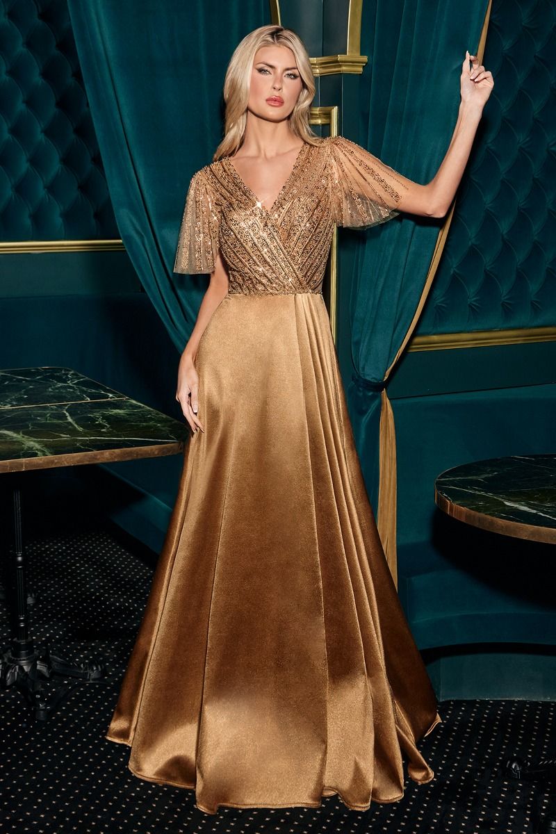 LaDivine CC447 A Line Long Formal Beaded Mother of the Bride Dress
