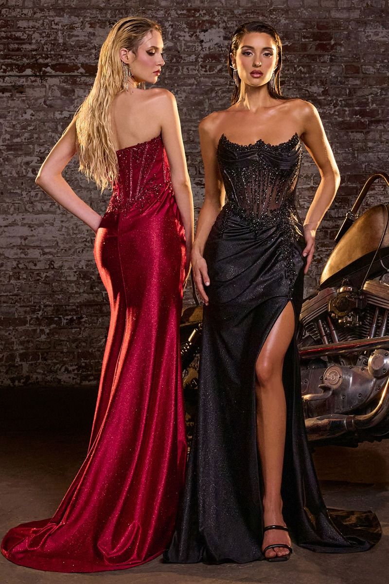 LaDivine CC463 Long Formal Beaded Corset Prom Dress - NAVY / 14 LaDivine CC463 Long Formal Beaded Corset Prom Dress - NAVY / 14