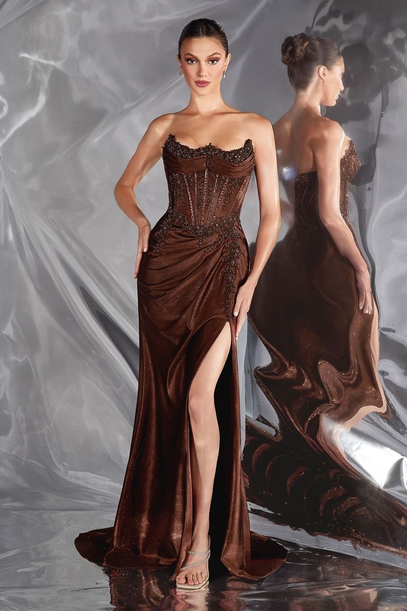 LaDivine CC463 Long Formal Beaded Corset Prom Dress