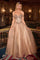 Prom Dresses Glitter Long Formal A Line Beaded Prom Gown Mocha Gold
