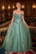 Prom Dresses Glitter Long Formal A Line Beaded Prom Gown Dark Sage