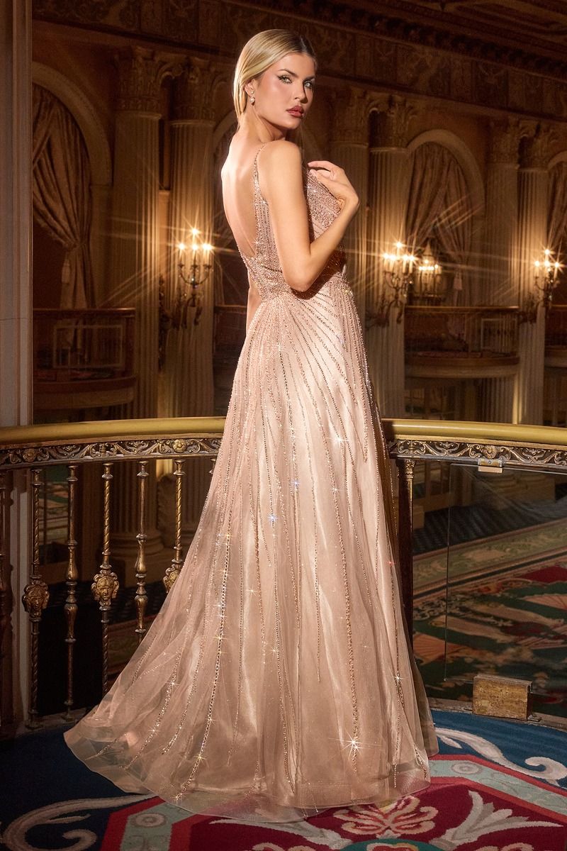 LaDivine CC474 Beaded Long Formal A Line Prom Dress