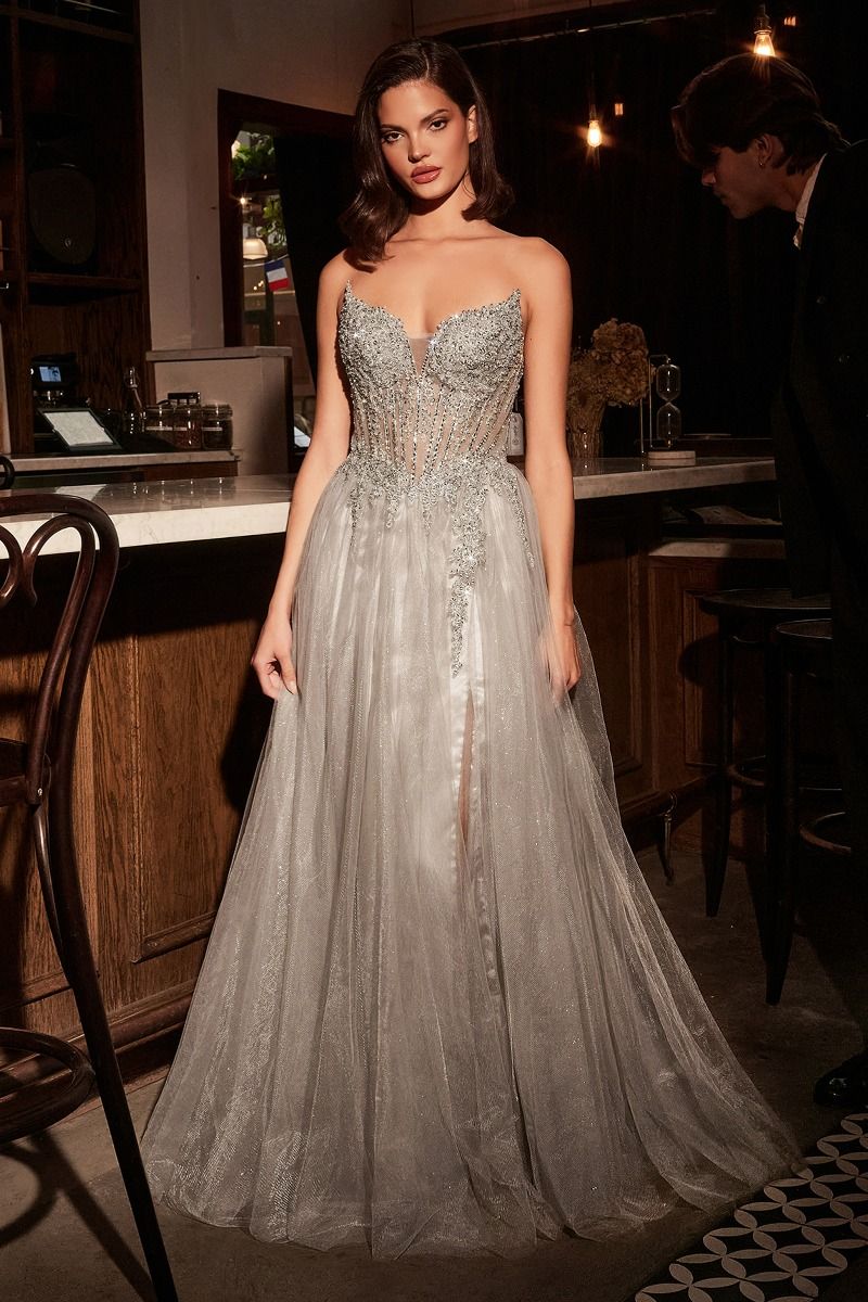 LaDivine CC487 A Line Long Layered Prom Dress