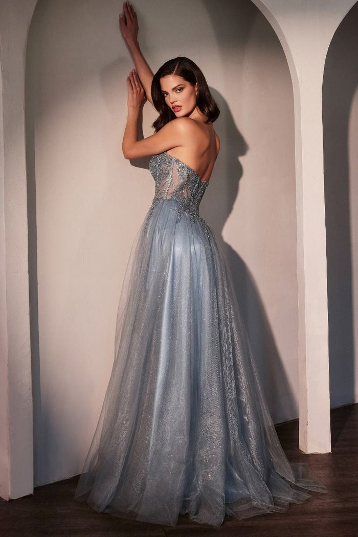 Prom Dresses A Line Long Layered Prom Dress Smoky Blue