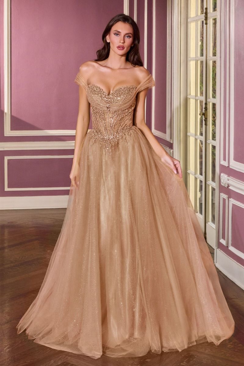 Prom Dresses Long Formal A Line Ball Gown Prom Dress LaDivine CC493 Mocha Gold