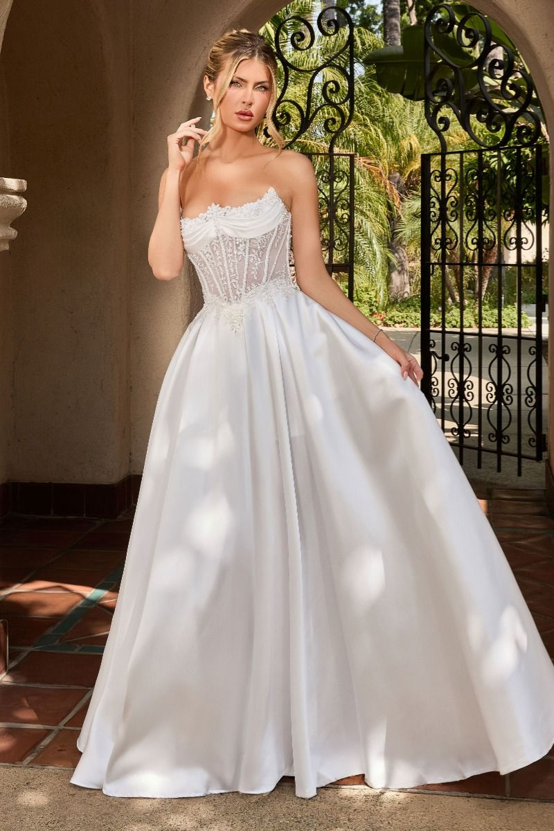 Strapless Curved Neck Floor-Length Satin Wedding Ball Gown LaDivine CC511W