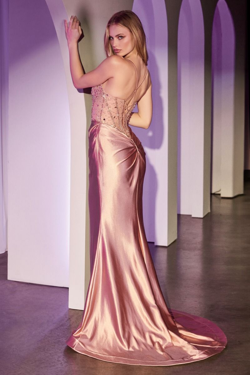 Prom Dresses Beaded Formal Corset Long Prom Dress Rose Gold