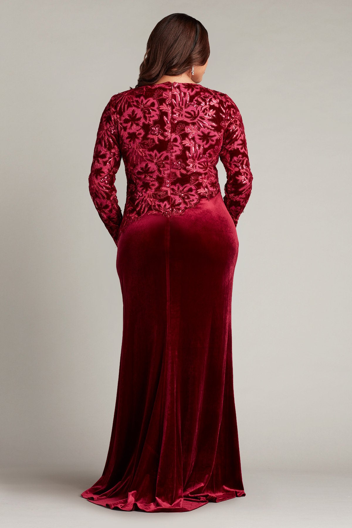 Plus Size Dresses Long Sleeve Formal Sequin Velvet Plus Size Dress Rose Red