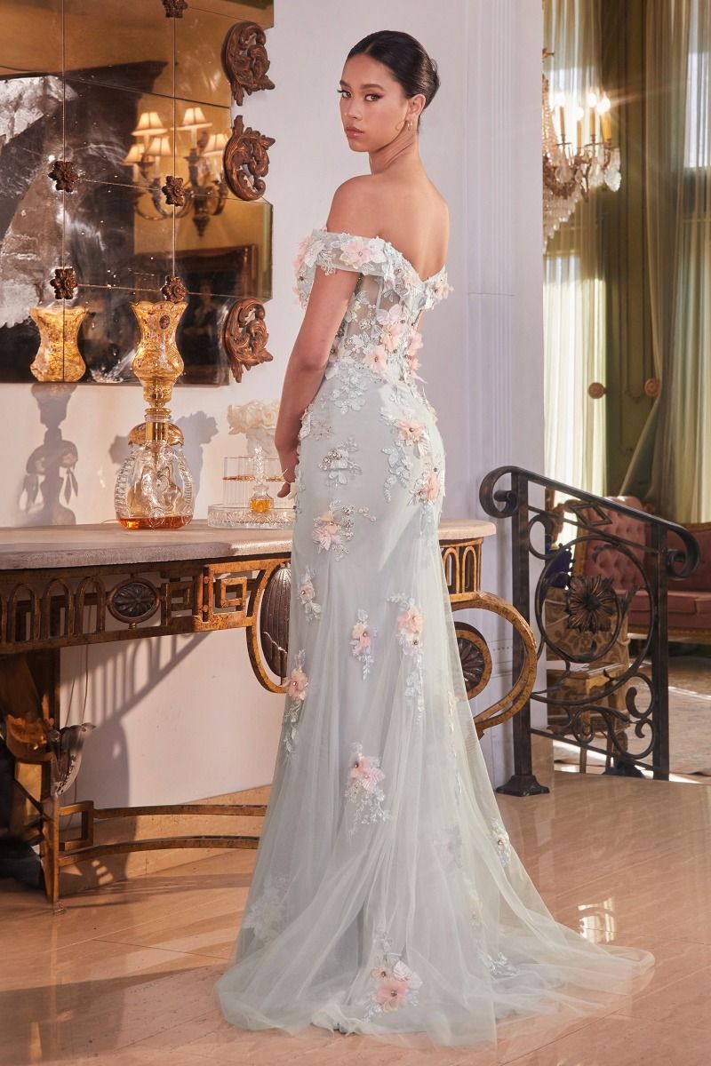 Prom Dresses Long Formal 3D Floral Applique Prom Dress Mist