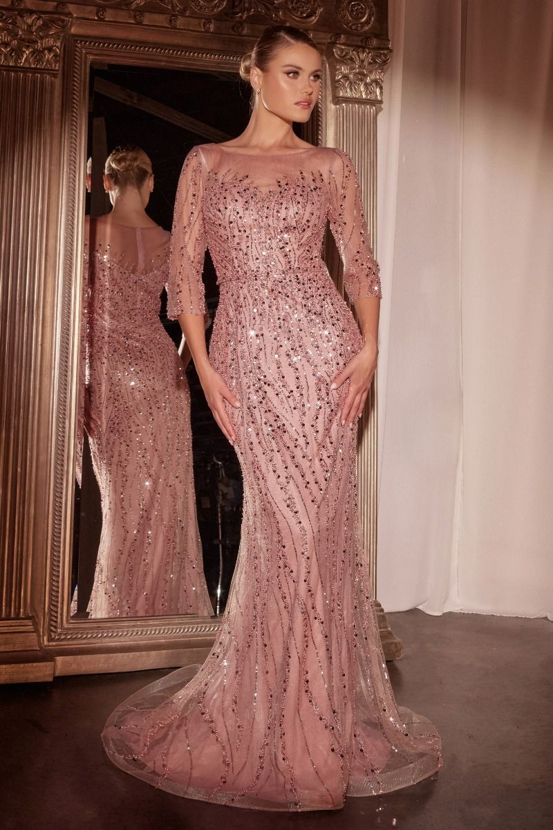 LaDivine CD0105 Long Mother of the Bride Sequin Formal Dress