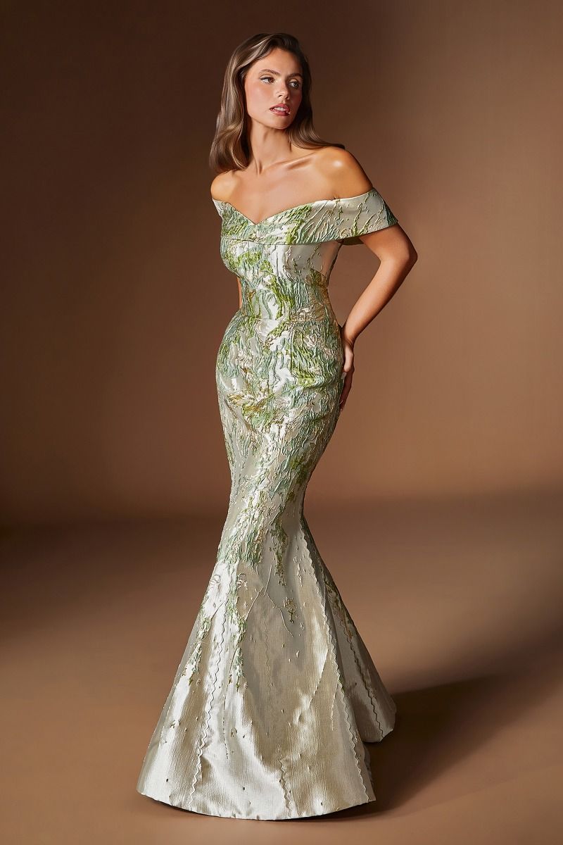 Off-the-Shoulder Floor-Length Mikado Formal Mermaid LaDivine 0107