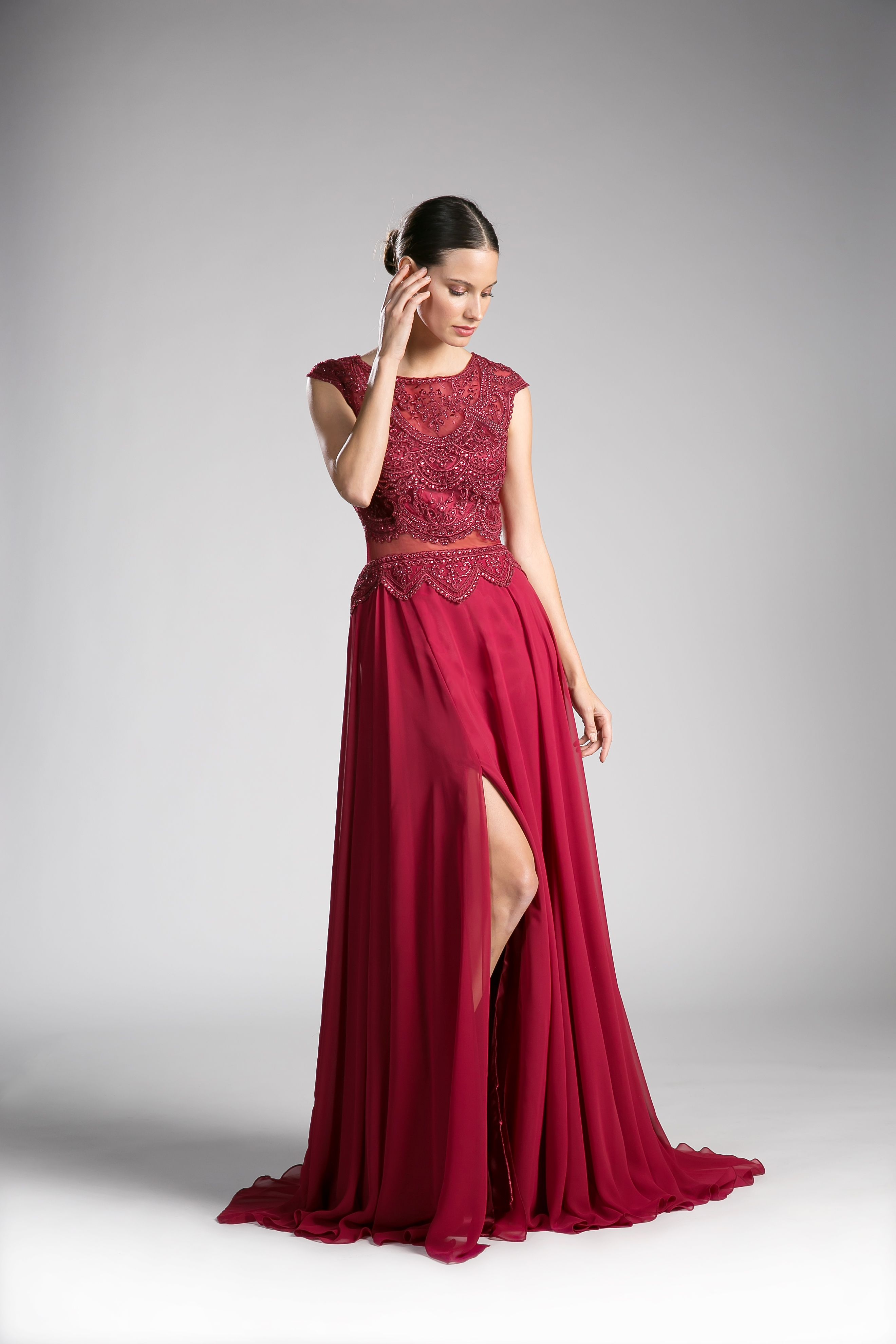 Prom Dresses Long Two Piece Lace Applique Formal Dress Burgundy