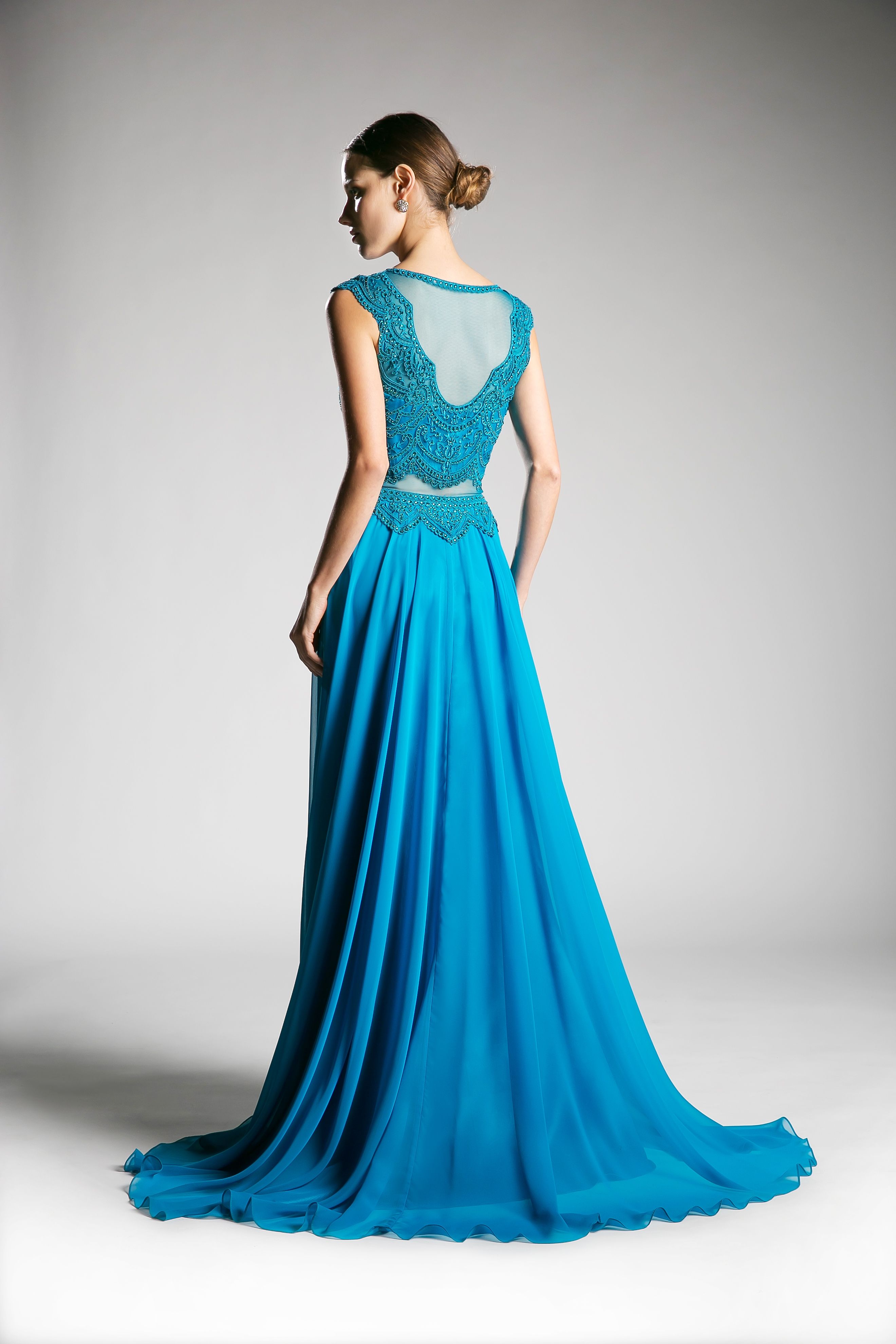Prom Dresses Long Two Piece Lace Applique Formal Dress Teal