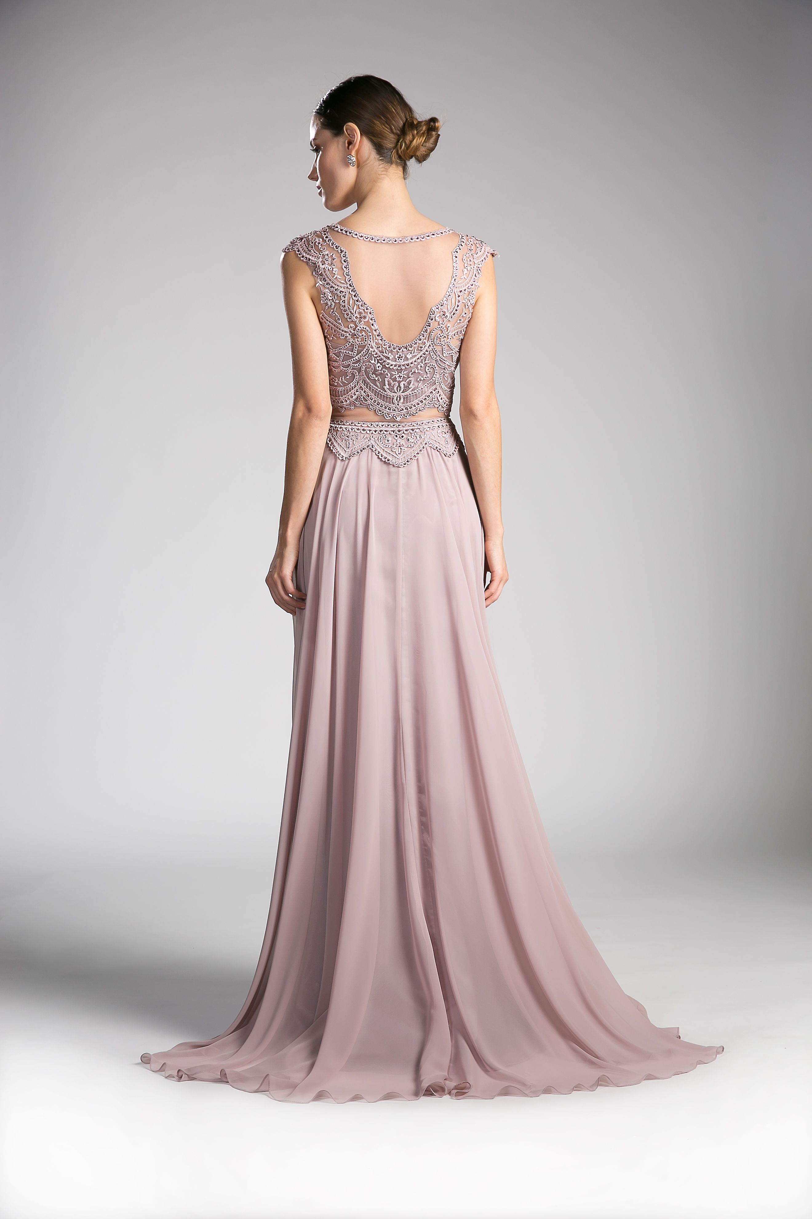 Prom Dresses Long Two Piece Lace Applique Formal Dress Mauve
