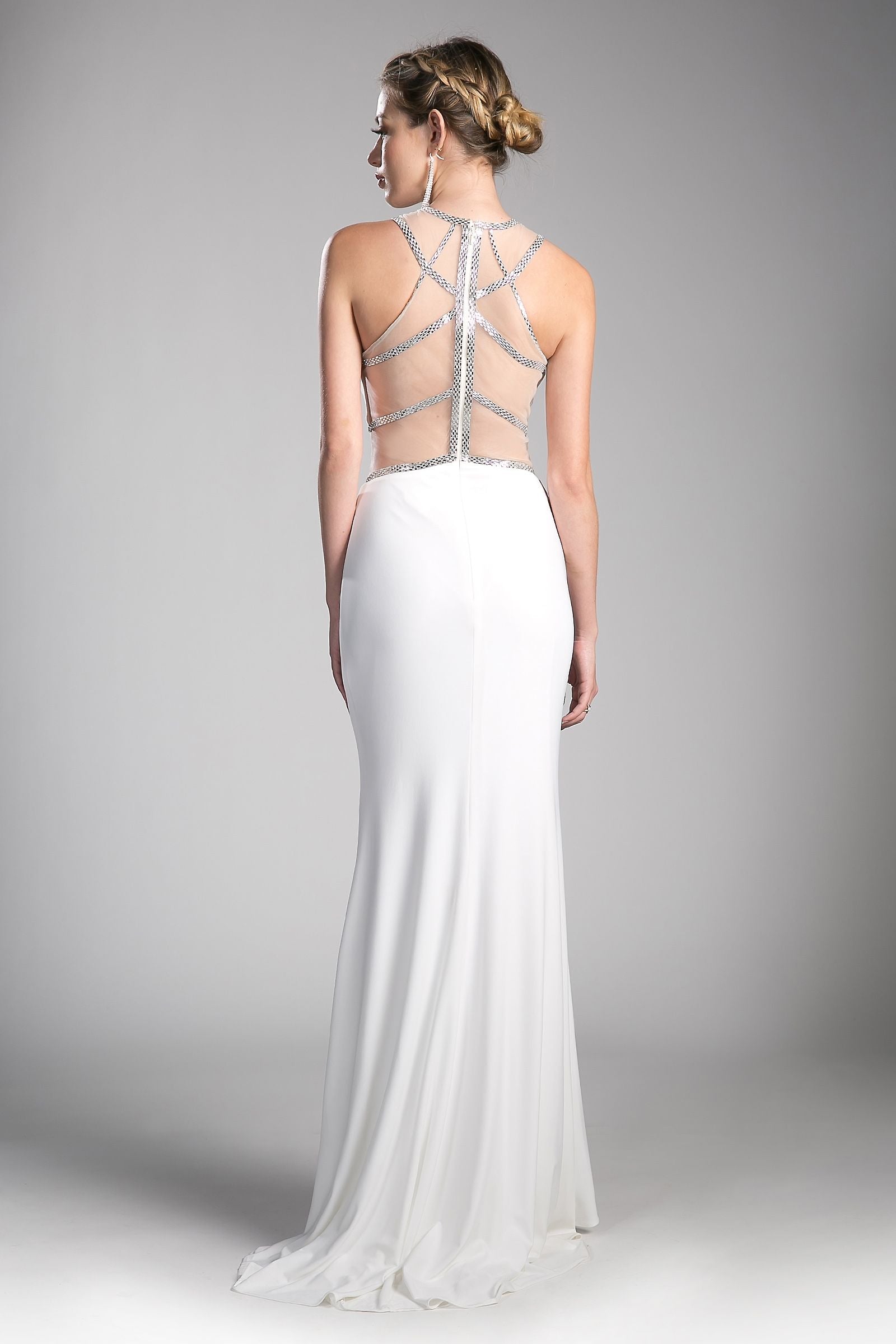 Wedding Dresses Fitted Long Formal Beaded Prom Dress White Silver