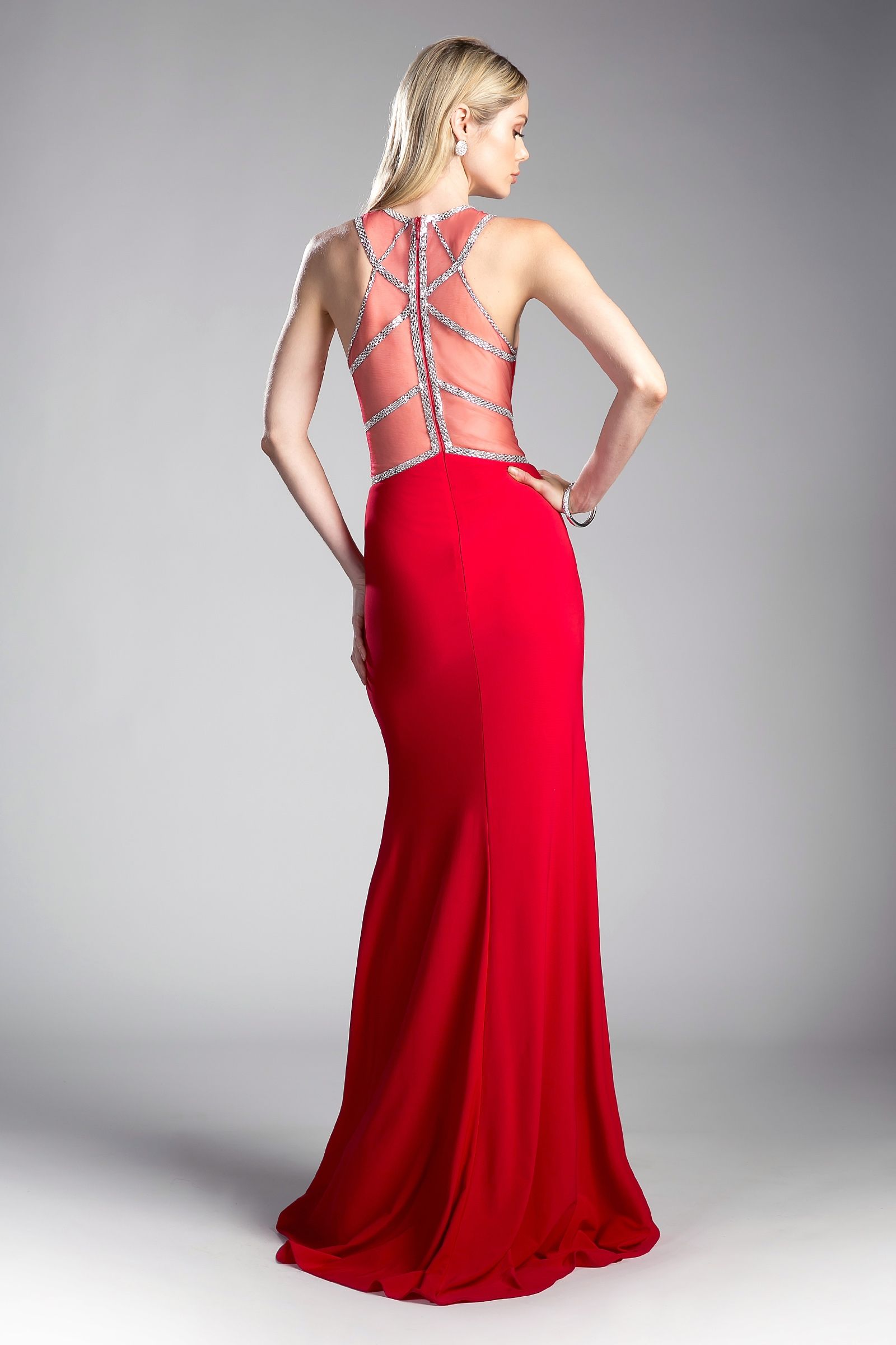 Prom Dresses Fitted Long Formal Beaded Prom Dress Red Silver