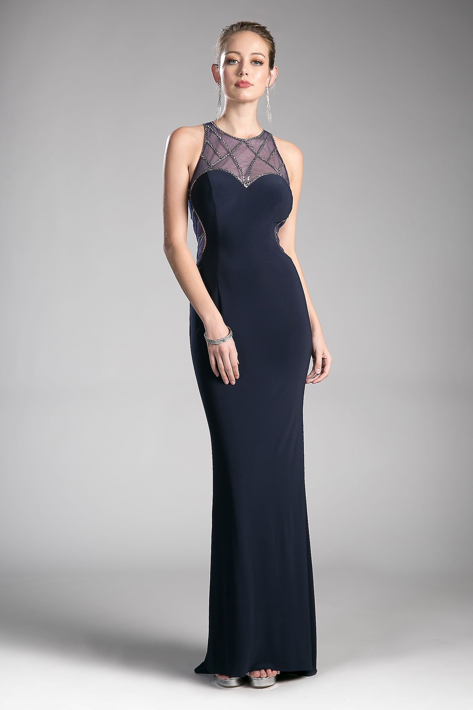 Prom Dresses Long Formal Beaded Prom Evening Dress Navy Grey