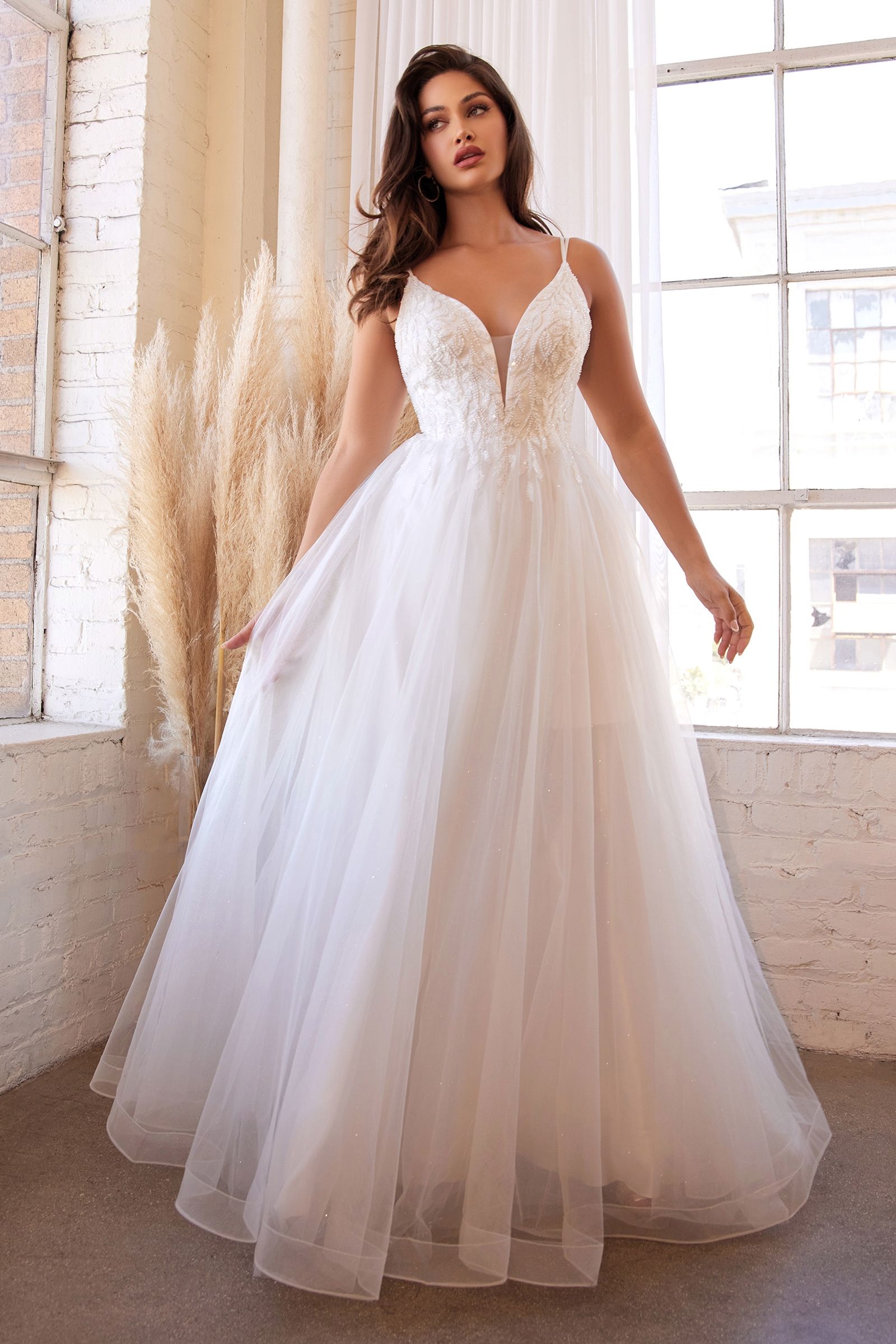 LaDivine CD0154W Beaded Long A Line Wedding Dress - Off White / L LaDivine CD0154W Beaded Long A Line Wedding Dress - Off White / L