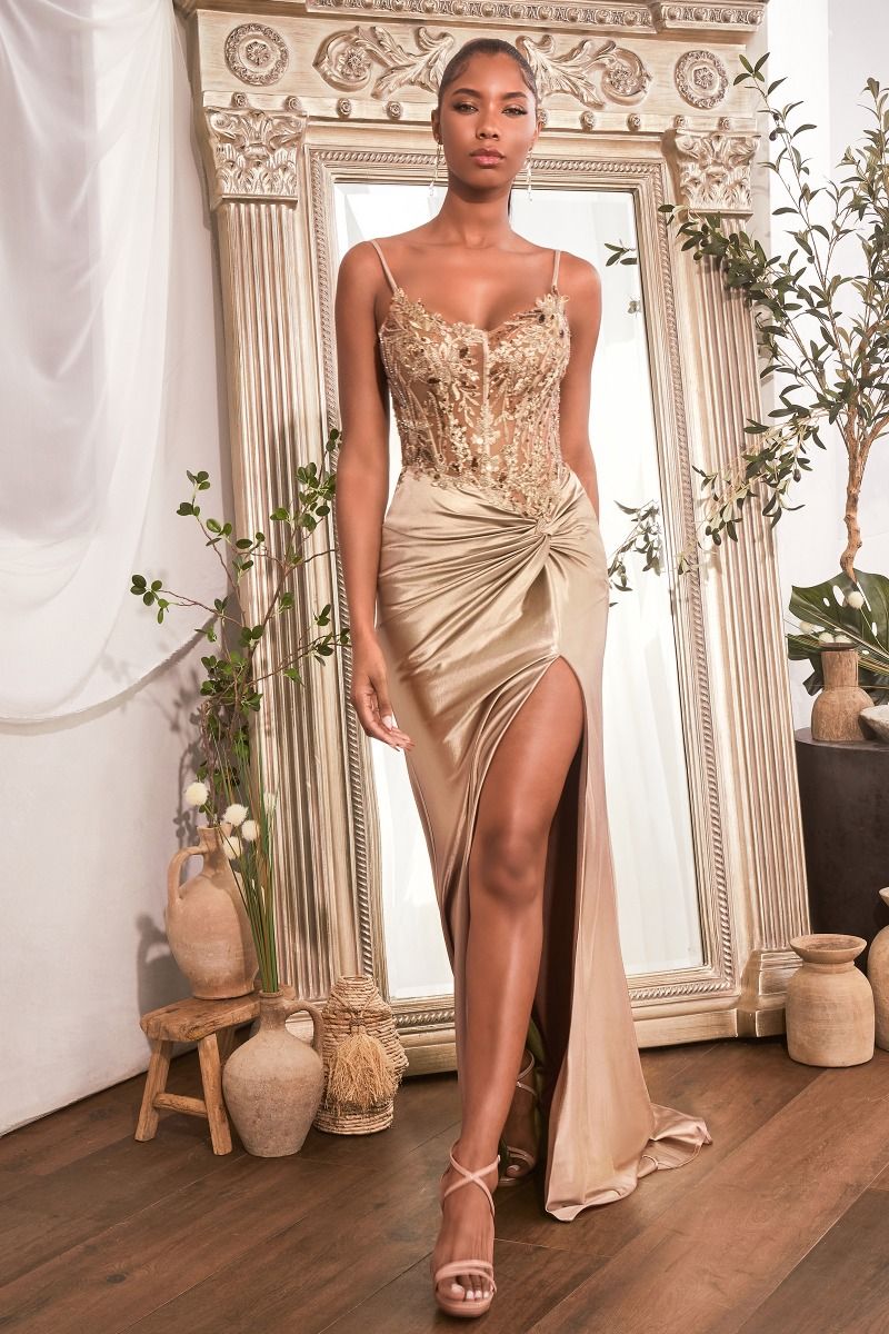 Prom Dresses Knotted Sequin Formal Prom Long Dress Champagne Gold