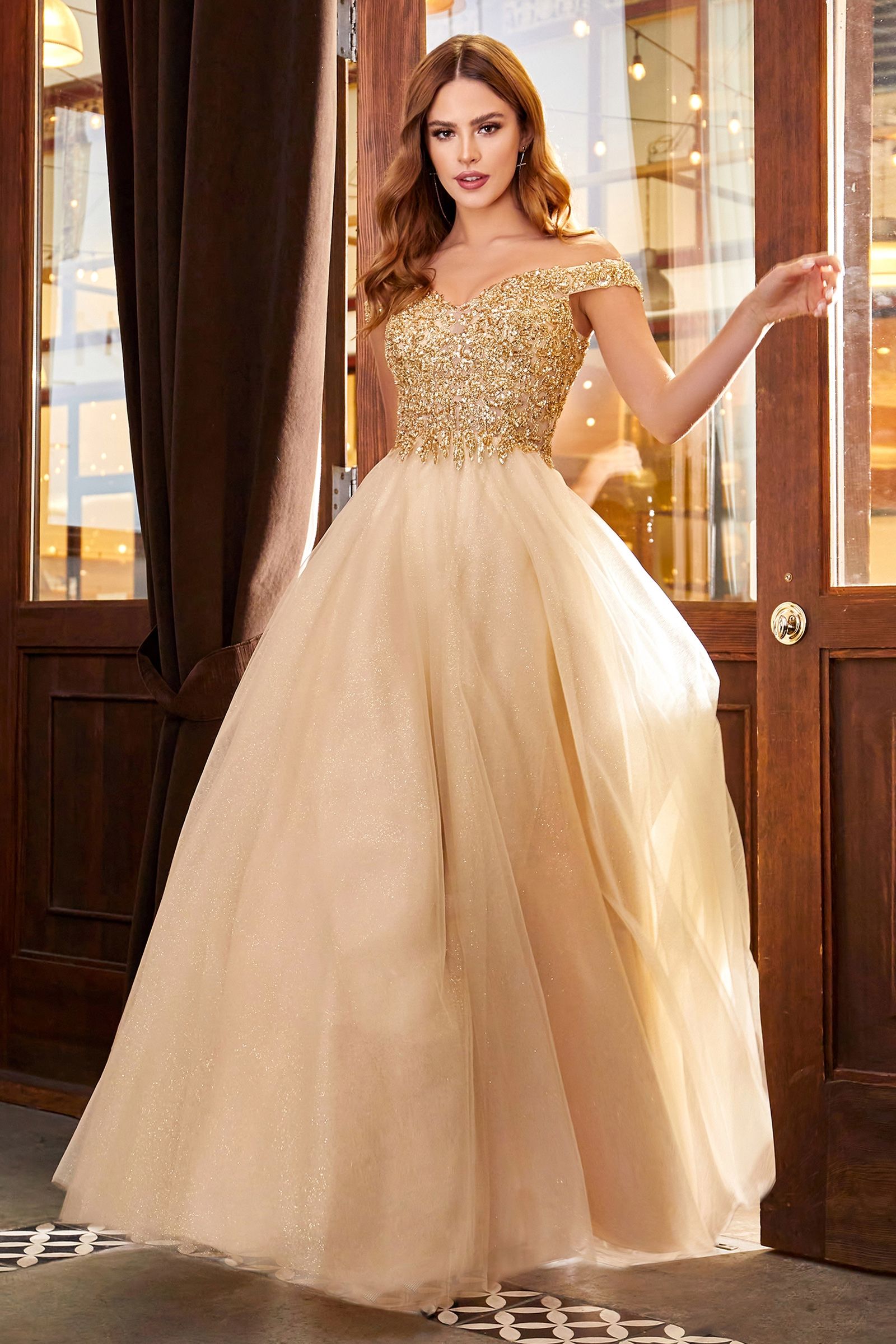 Prom Dresses A Line Long Formal Prom Sequin Dress Champagne