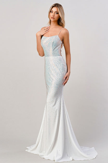 Sexy Spaghetti Strap Beaded Long Prom Dress - The Dress Outlet