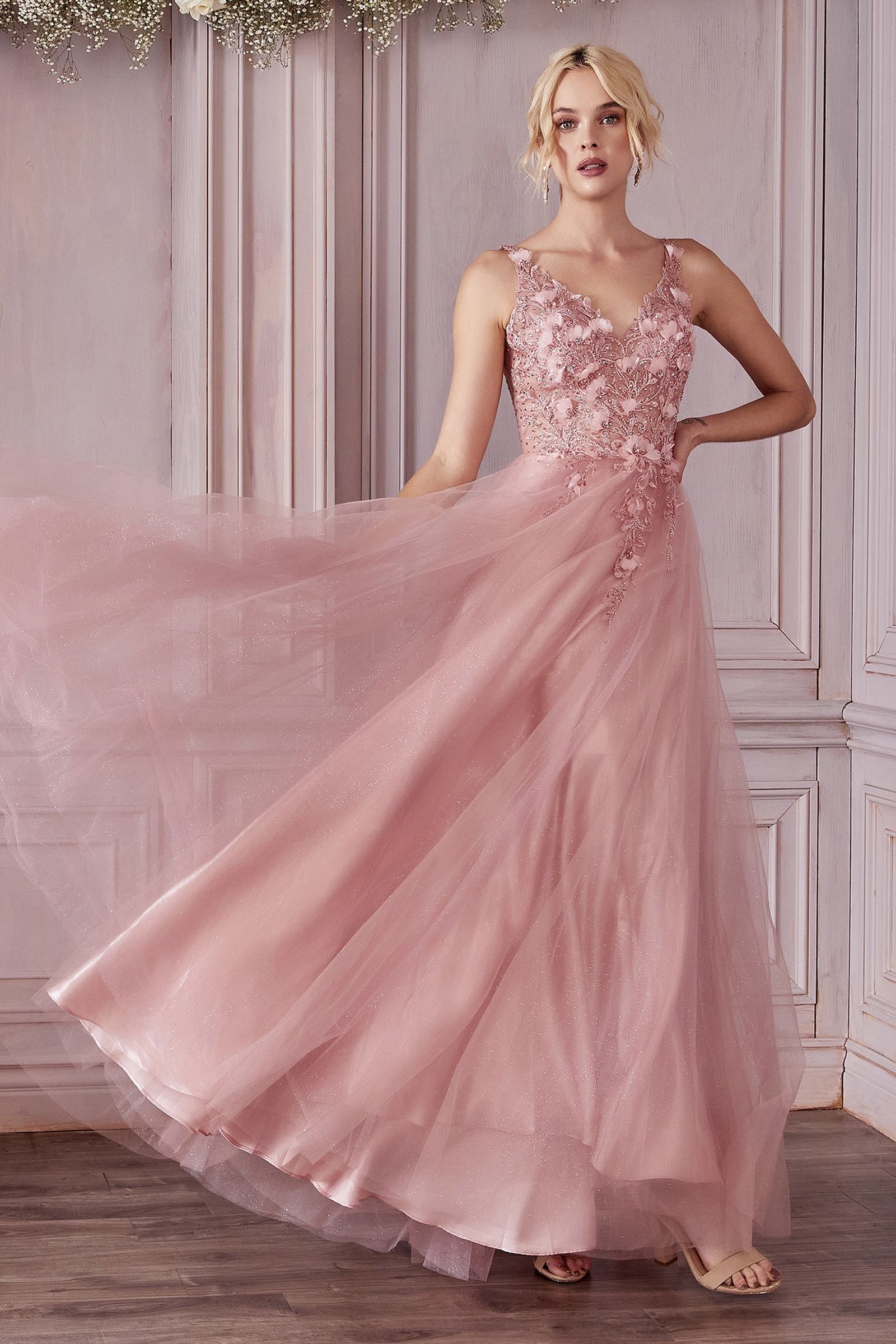 Champagne LaDivine CD0181 Sleeveless Tulle Long A Line Prom