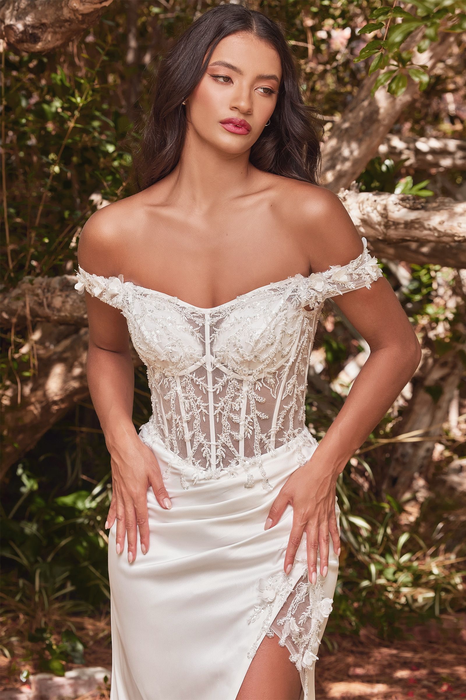 LaDivine CD0186W Fitted Long Floral Wedding Dress