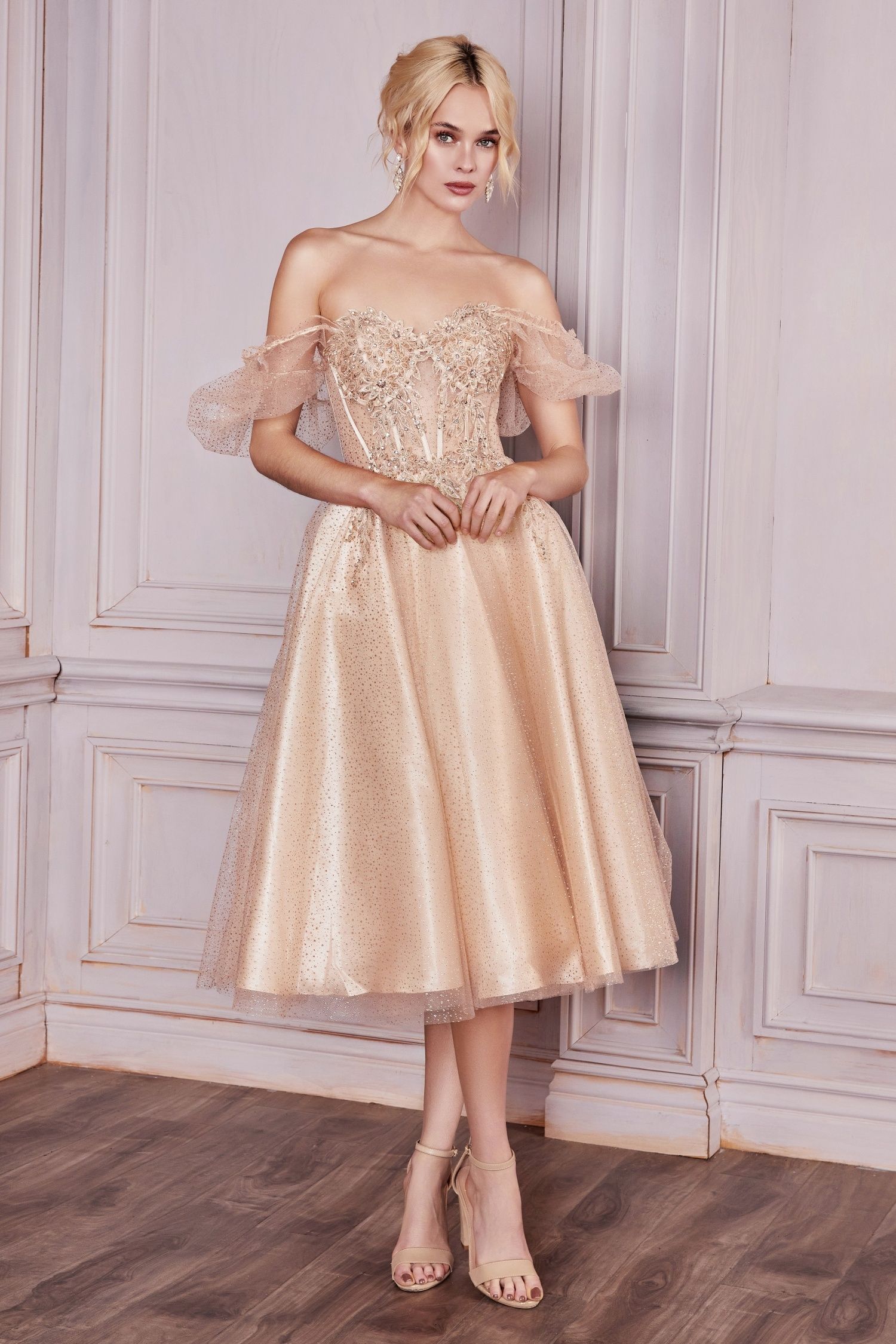 LaDivine CD0187 Formal Midi Glitter Prom Dress