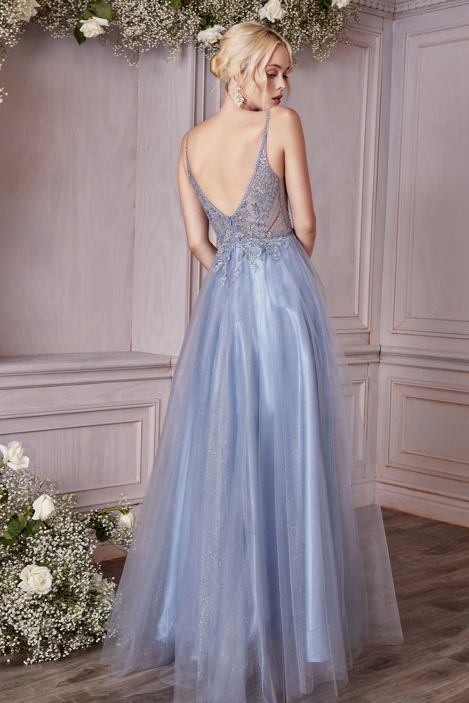 V-Neck Floor-Length Tulle Occasion A-Line LaDivine 0195