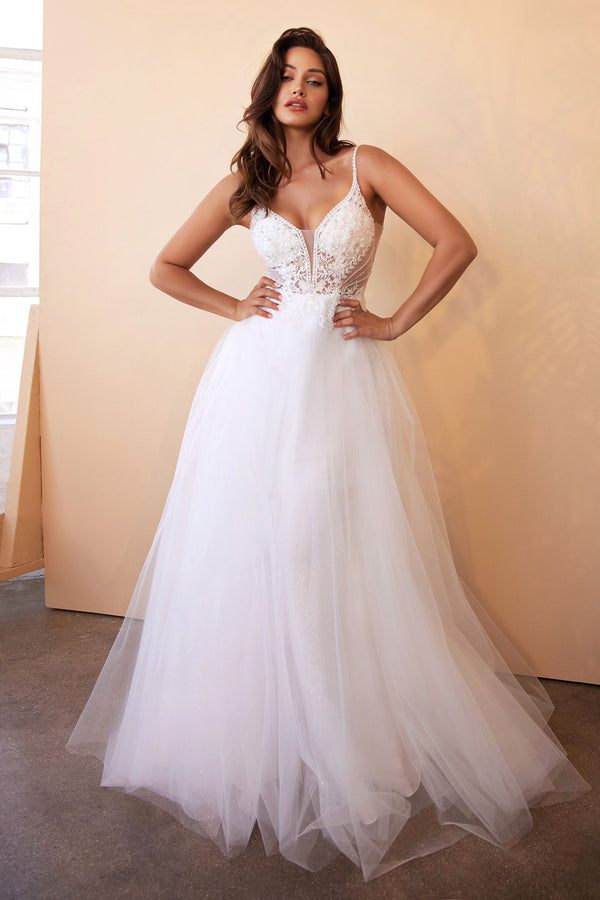 LaDivine CD0195W Long Bridal Gown Beaded A Line Wedding Dress