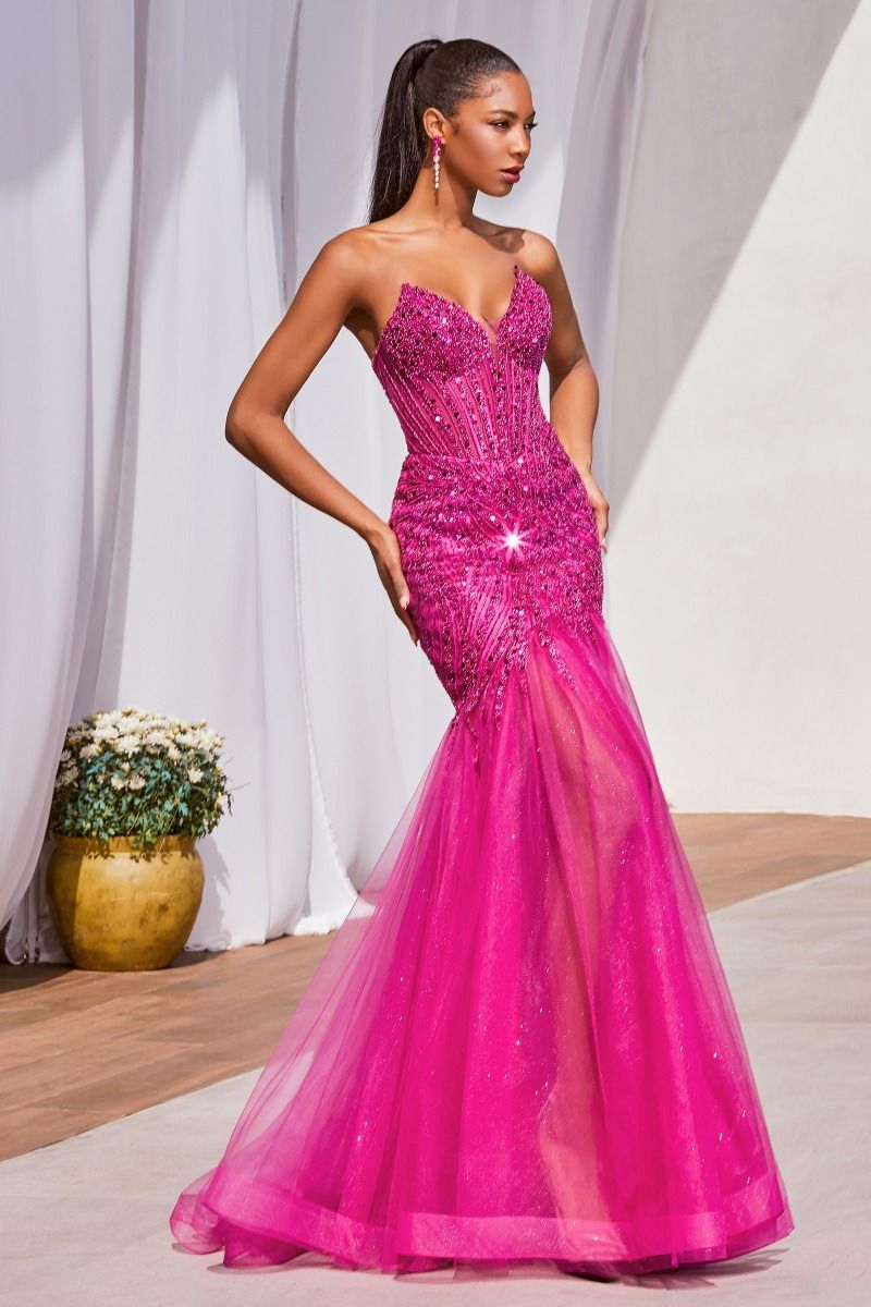 LaDivine CD0214 Long Sequin Strapless Mermaid Dress