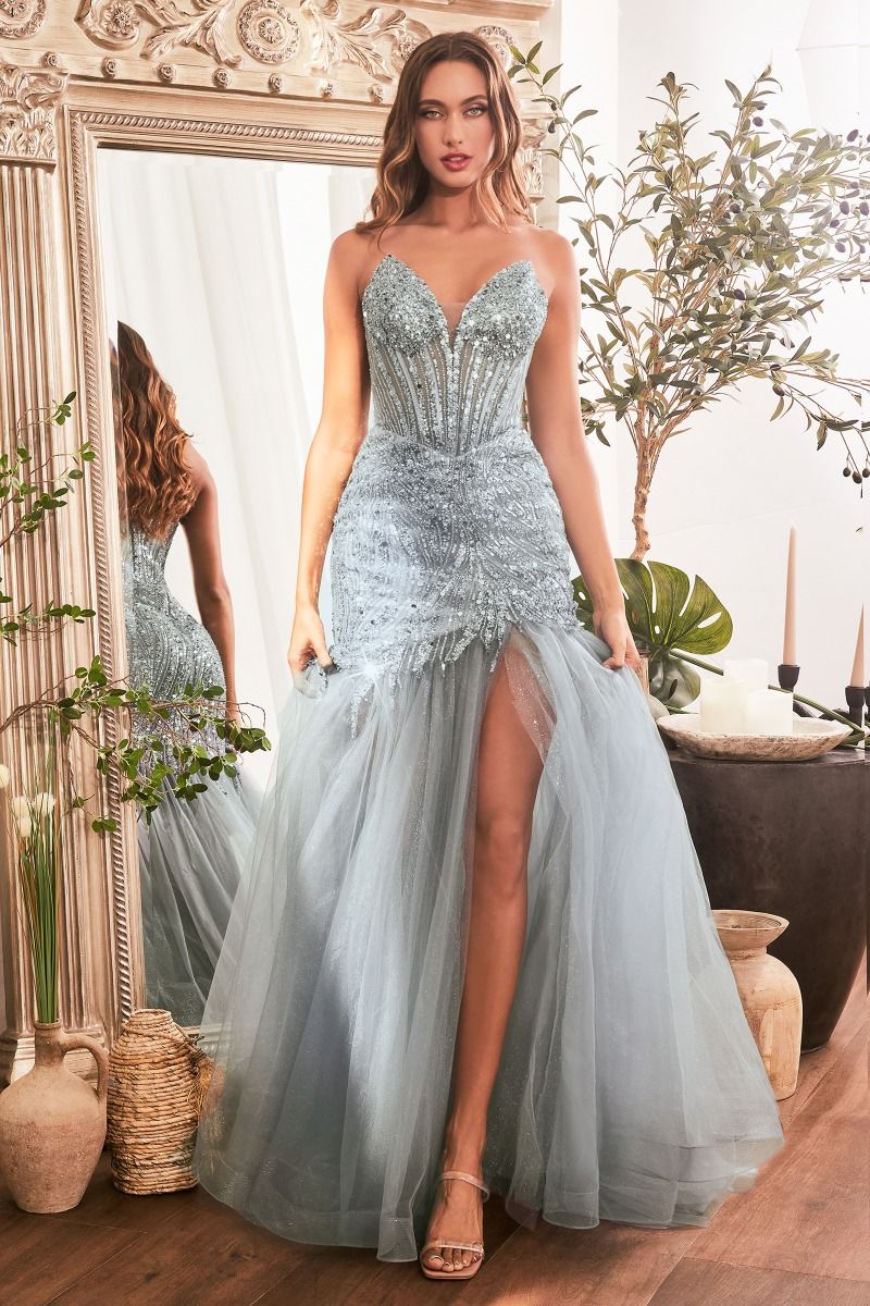LaDivine CD0214 Long Sequin Strapless Mermaid Dress