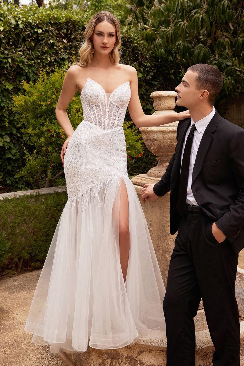 LaDivine CD0215W Long Beaded Mermaid Wedding Dress