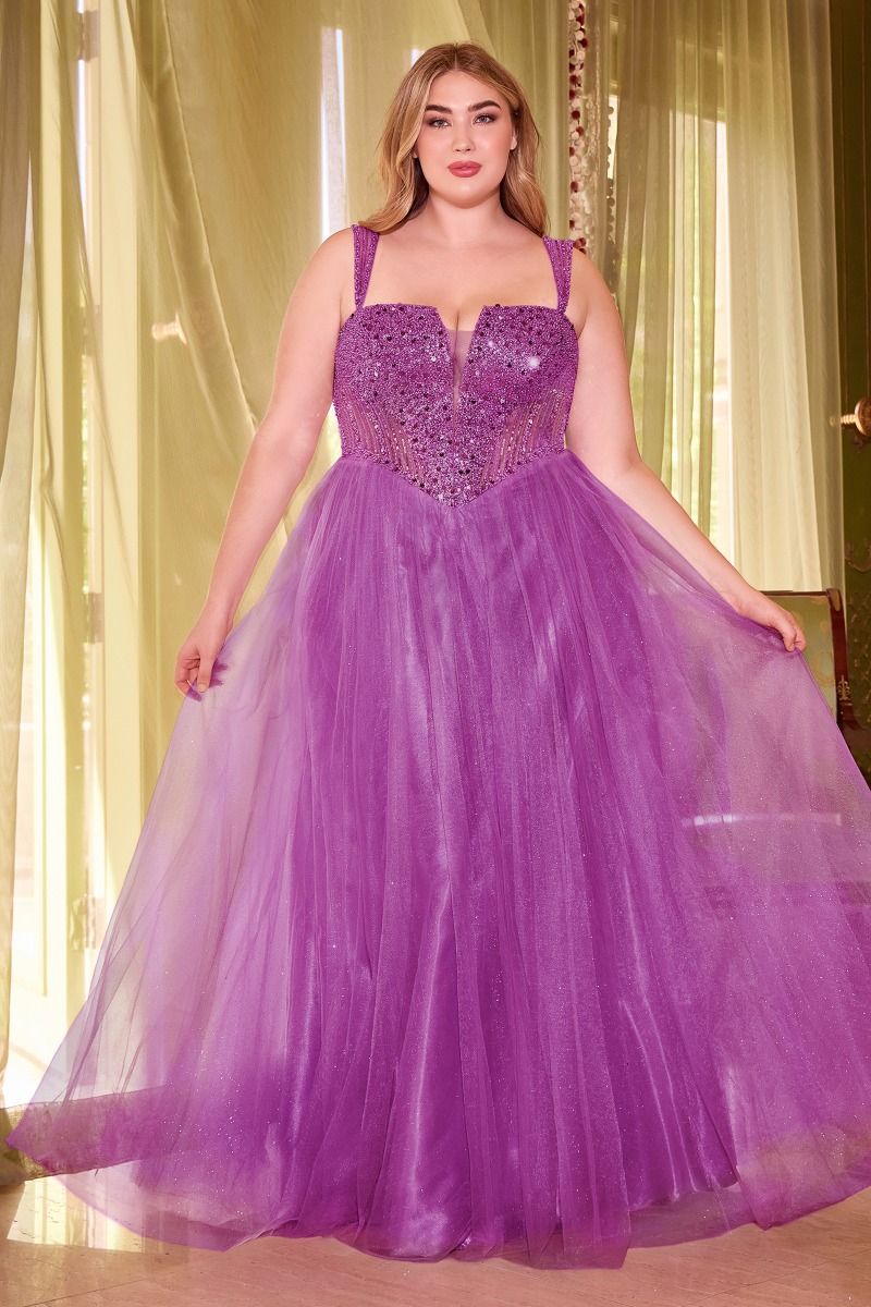 LaDivine CD0217C Long Formal Plus Size Sequin Prom Gown