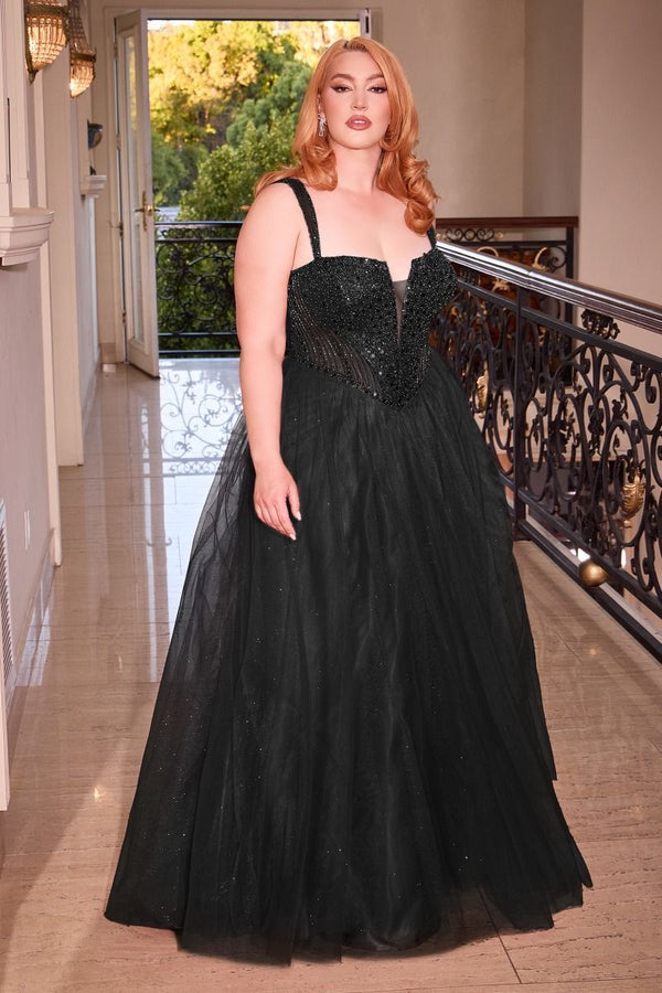 LaDivine CD0217C Long Formal Plus Size Sequin Prom Gown