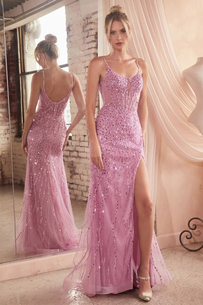 Prom Dresses Sequin Fitted Formal Prom Long Dress Blossom Pink