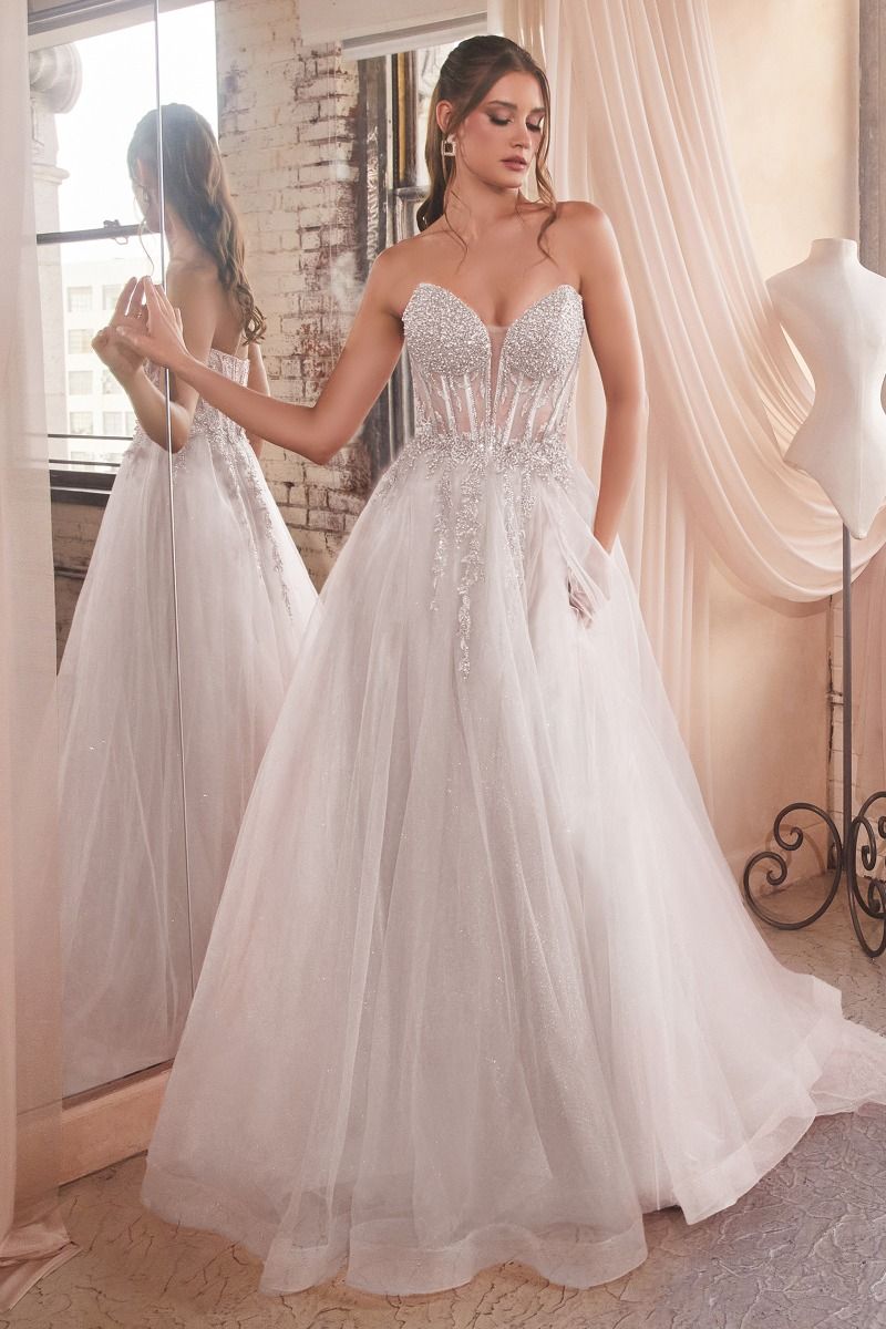Wedding Dresses Long Beaded Glitter Wedding Dress Off White