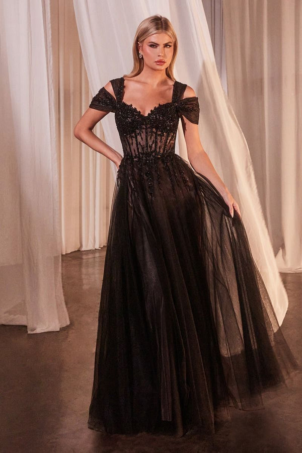 long black a line dress Long Formal Dress CD0237 by Ladivine Black Nude / 12