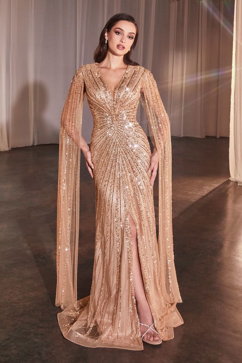 LaDivine CD0239 Long Formal Beaded Sequin Mother of the Bride Dress