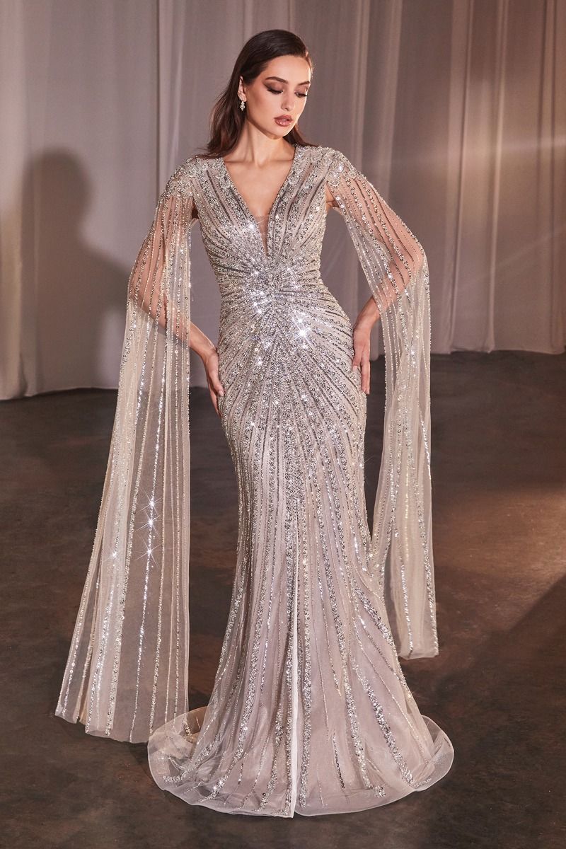 LaDivine CD0239 Long Formal Beaded Sequin Mother of the Bride Dress