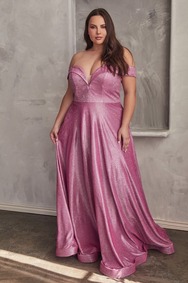 Prom Long Off Shoulder Metallic Plus Size Dress Metallic Rose