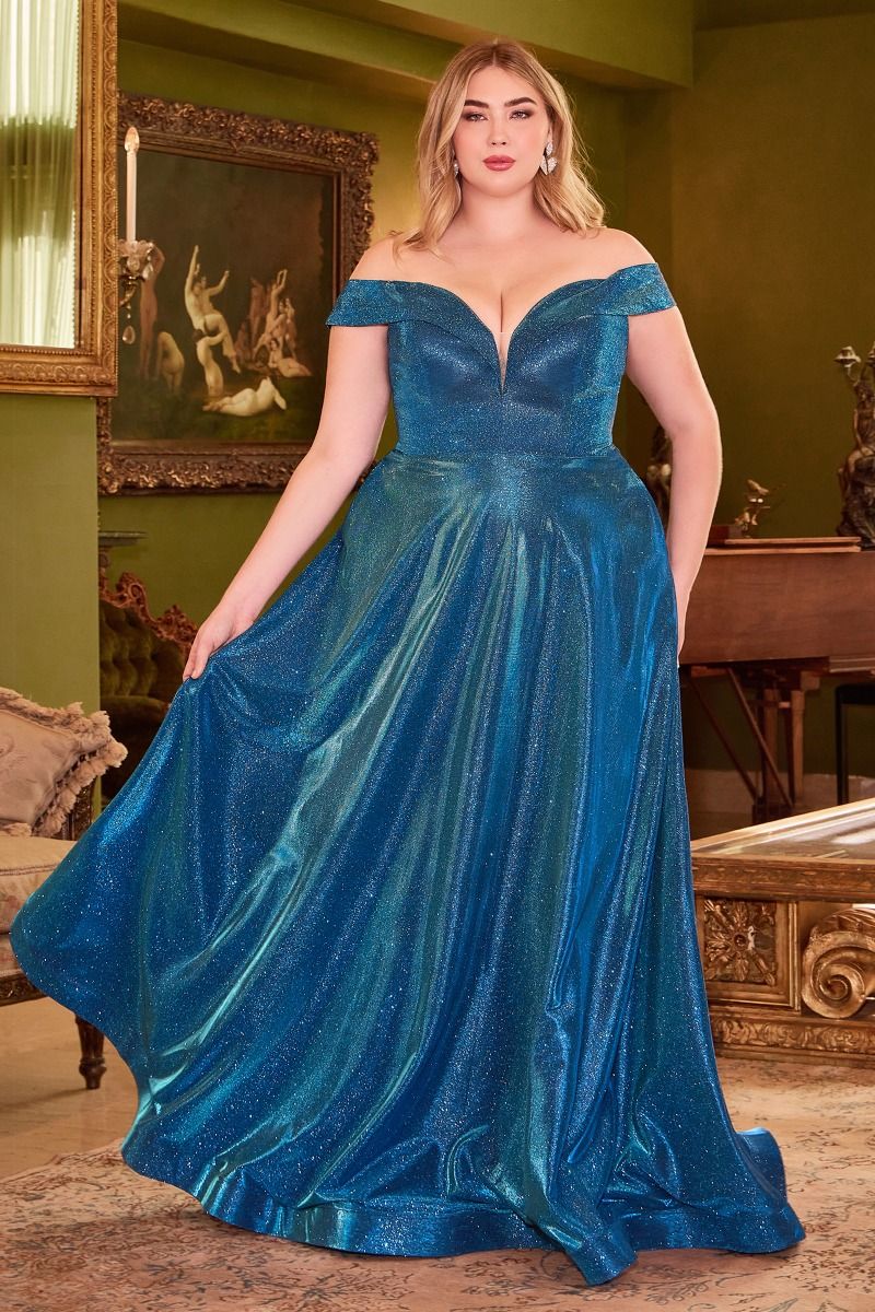 Plus Size Dresses Ball Gown Long Metallic Formal Prom Pluz Size Dress Metallic Blue